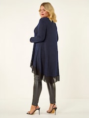 Azul - Blusa tipo túnica con dobladillo de gasa brillante y curva Roman - Imagen 3 de 4