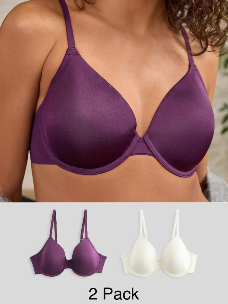 Plum Purple/Cream 2 Pack Light Pad Full Cup Smoothing Ultimate Comfort T-Shirt Bra A-E - Image 1 of 9
