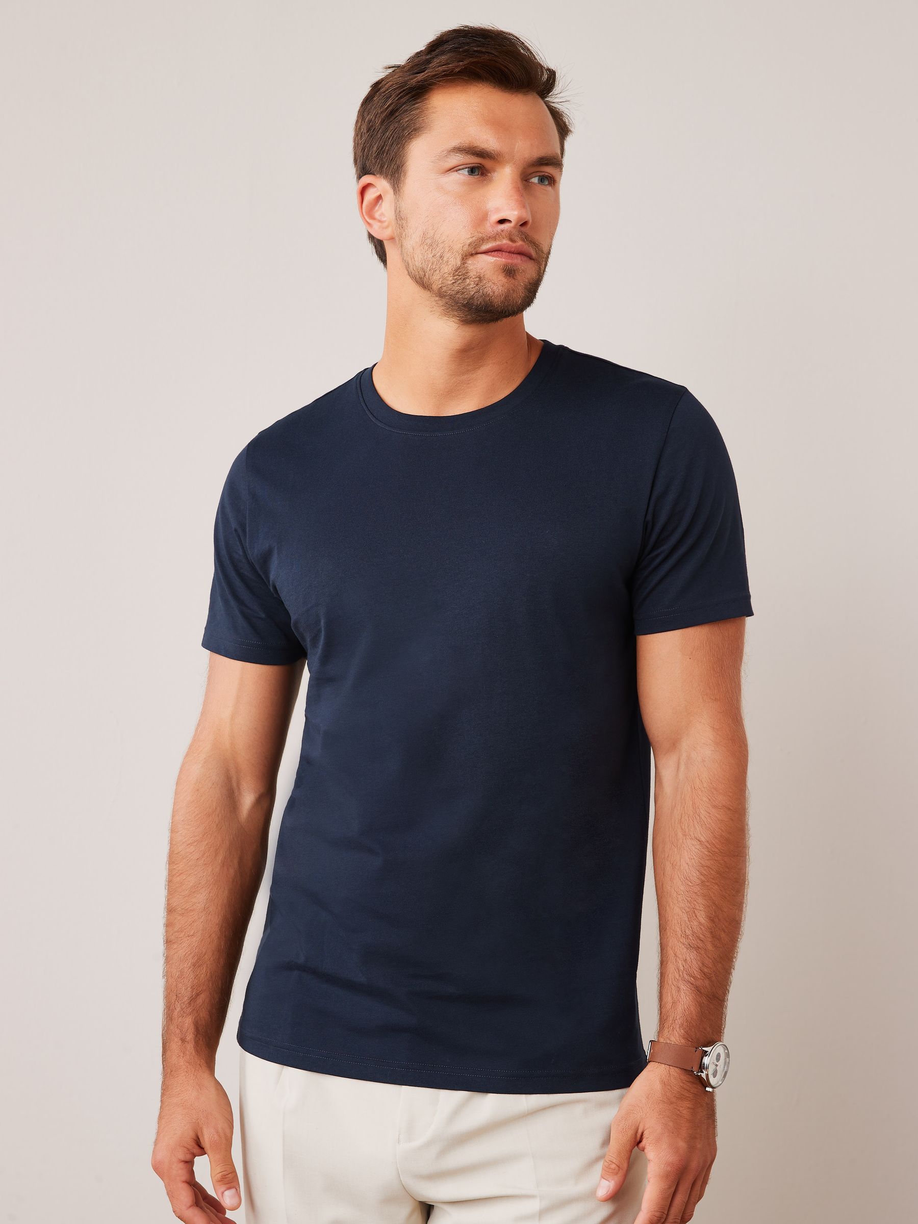 Buy Blue Navy Regular Fit 100 Cotton Essential Regular Crew Neck T Shirt from Next Kuwait