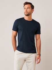 Blue Navy Regular Fit Essential Crew Neck Cotton T-Shirt - Image 5 of 6