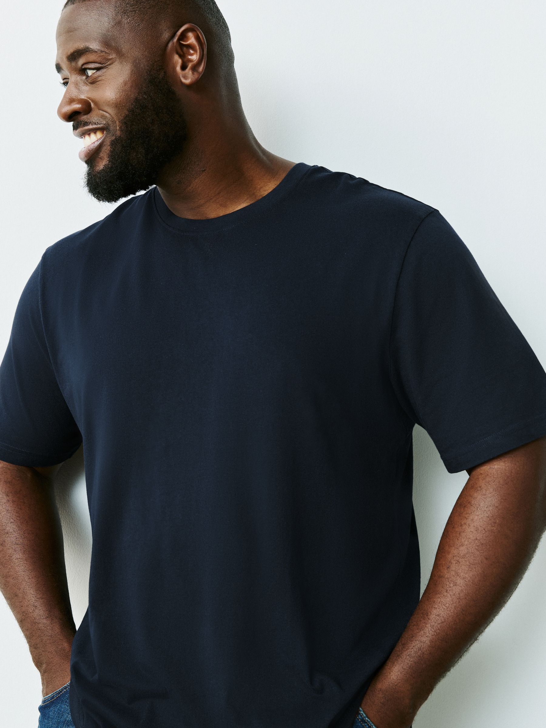 Buy Blue Navy Regular Fit Essential Crew Neck Cotton T-Shirt from
