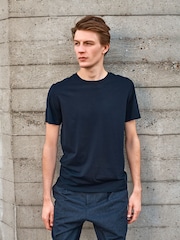 Blue Navy Regular Fit Essential Crew Neck Cotton T-Shirt - Image 9 of 12