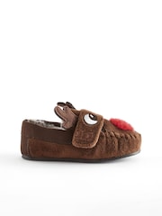 Brown Recycled Faux Fur Lined Moccasin Slippers - Image 2 of 5