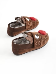 Brown Recycled Faux Fur Lined Moccasin Slippers - Image 3 of 5