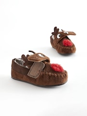 Brown Recycled Faux Fur Lined Moccasin Slippers - Image 4 of 5