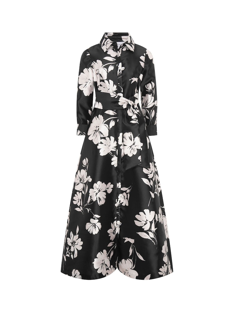 Gina Bacconi Black Steph Floral Belt Tie Maxi Dress - Image 6 of 6