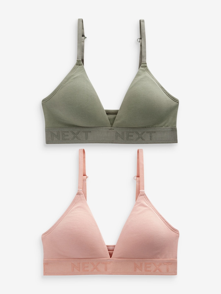 Rose clair/Kaki vert - Lot de brassières triangulaires à logo en coton 2 Comfort - Image 7 of 11
