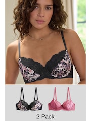 Animal Print/Rose Pink 2 Pack Floral Print Non Pad Full Cup Bra - Image 1 of 11