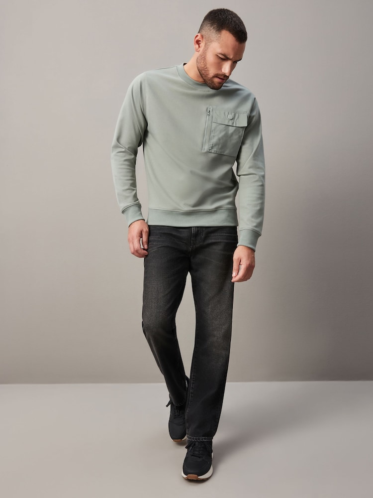 Sage Green Utility Crew Sweatshirt - Image 2 of 3