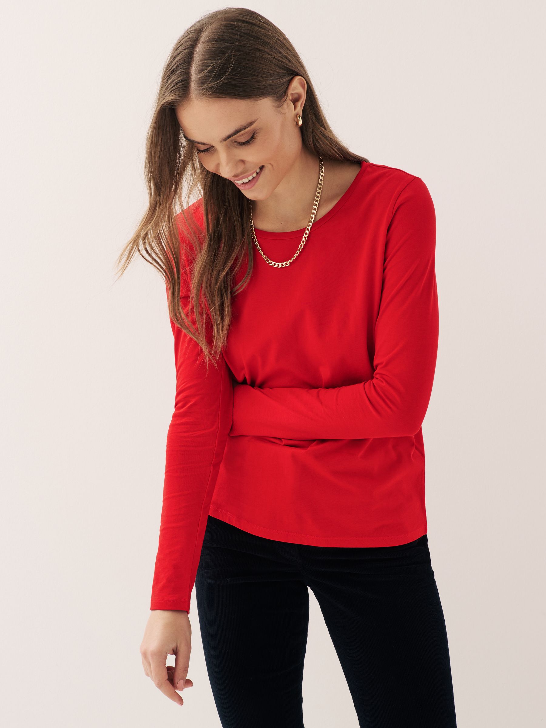 Buy Red Long Sleeve Crew Neck 100% Cotton T-Shirt from the