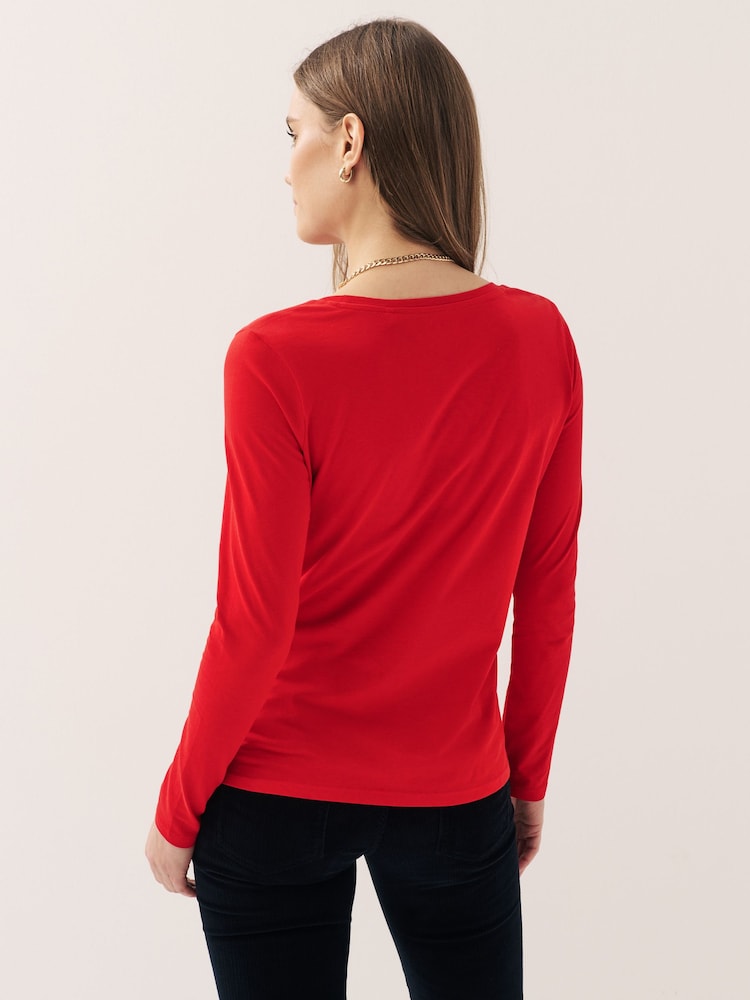 Rot - Langärmeliges Rundhals-T-Shirt aus 100 % Baumwolle - Image 6 of 10