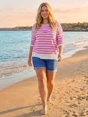 Roman Pink Curve Crochet Stripe Knit Jumper - Image 2 of 4
