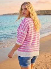 Roman Pink Curve Crochet Stripe Knit Jumper - Image 3 of 4