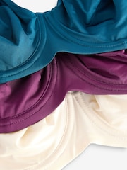 Plum Purple/Teal Blue/Cream Non Pad Full Cup DD+ Microfibre Smoothing Ultimate Comfort T-Shirt Bras 3 Pack - Image 12 of 12