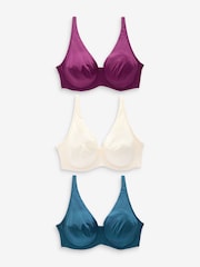 Plum Purple/Teal Blue/Cream Non Pad Full Cup DD+ Microfibre Smoothing Ultimate Comfort T-Shirt Bras 3 Pack - Image 7 of 12