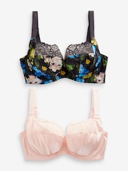 Navy Floral Print/Light Pink F-K Ultimate Support Cup Non Pad Full Cup Bras with Side Support 2 Pack - Image 6 of 9