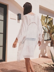 White Crochet Longline Kimono Cover-Up - Image 2 of 6