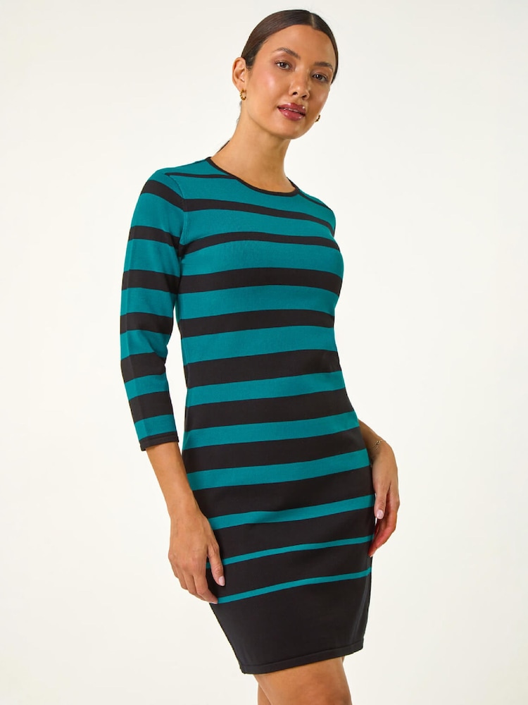 Roman Blue Gradient Stripe Knitted Dress - Image 1 of 4 Roman Blue Gradient Stripe Knitted Dress - Image 1 of 4
