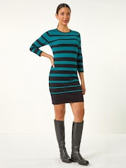 Roman Blue Gradient Stripe Knitted Dress - Image 3 of 4