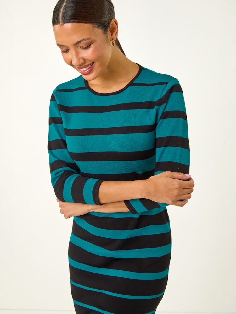 Roman Blue Gradient Stripe Knitted Dress - Image 4 of 4 Roman Blue Gradient Stripe Knitted Dress - Image 4 of 4
