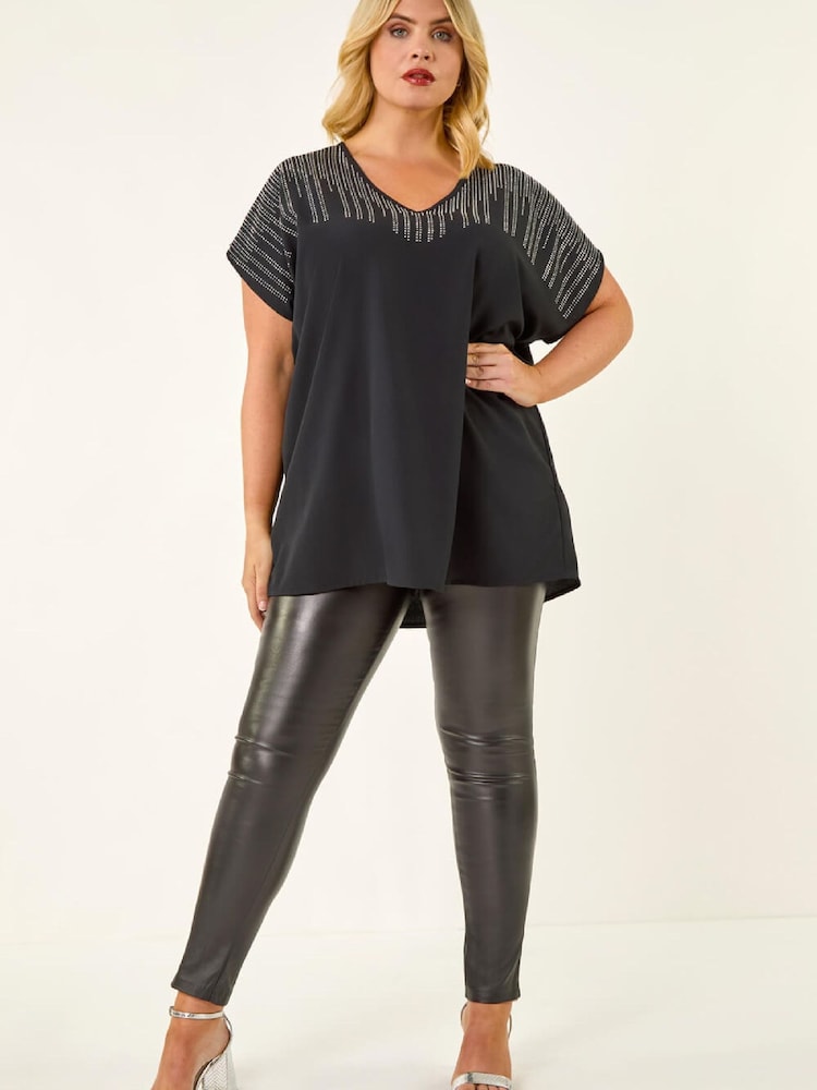 Roman Black Curve Hotfix Woven Top - Image 1 of 4