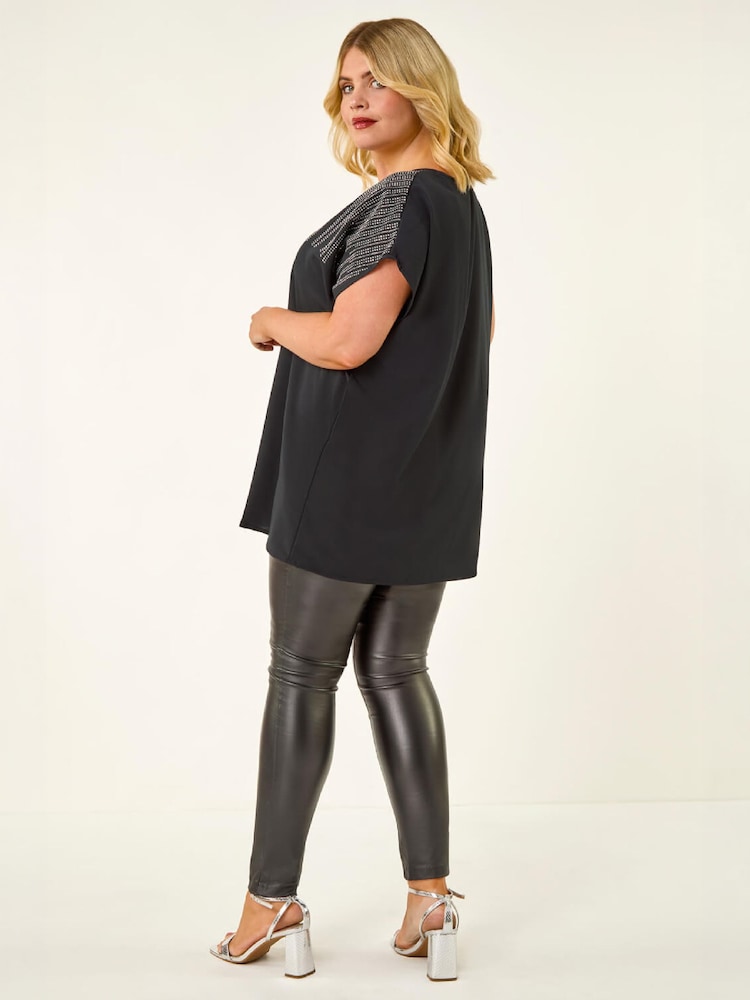 Roman Black Curve Hotfix Woven Top - Image 2 of 4
