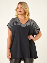 Roman Black Curve Hotfix Woven Top - Image 3 of 4