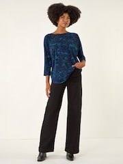 Roman Blue Animal Print Stretch Top - Image 2 of 4