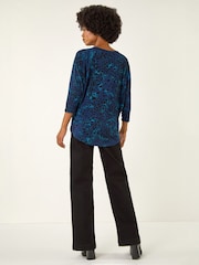 Roman Blue Animal Print Stretch Top - Image 3 of 4