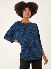 Roman Blue Animal Print Stretch Top - Image 4 of 4