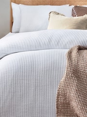 Yard White Chunky Waffle 100% Cotton Duvet Cover Set - Image 2 of 4