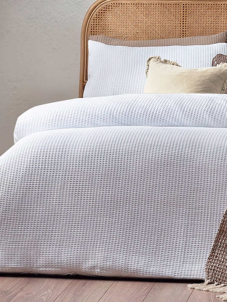 Yard White Chunky Waffle 100% Cotton Duvet Cover Set - Image 4 of 4