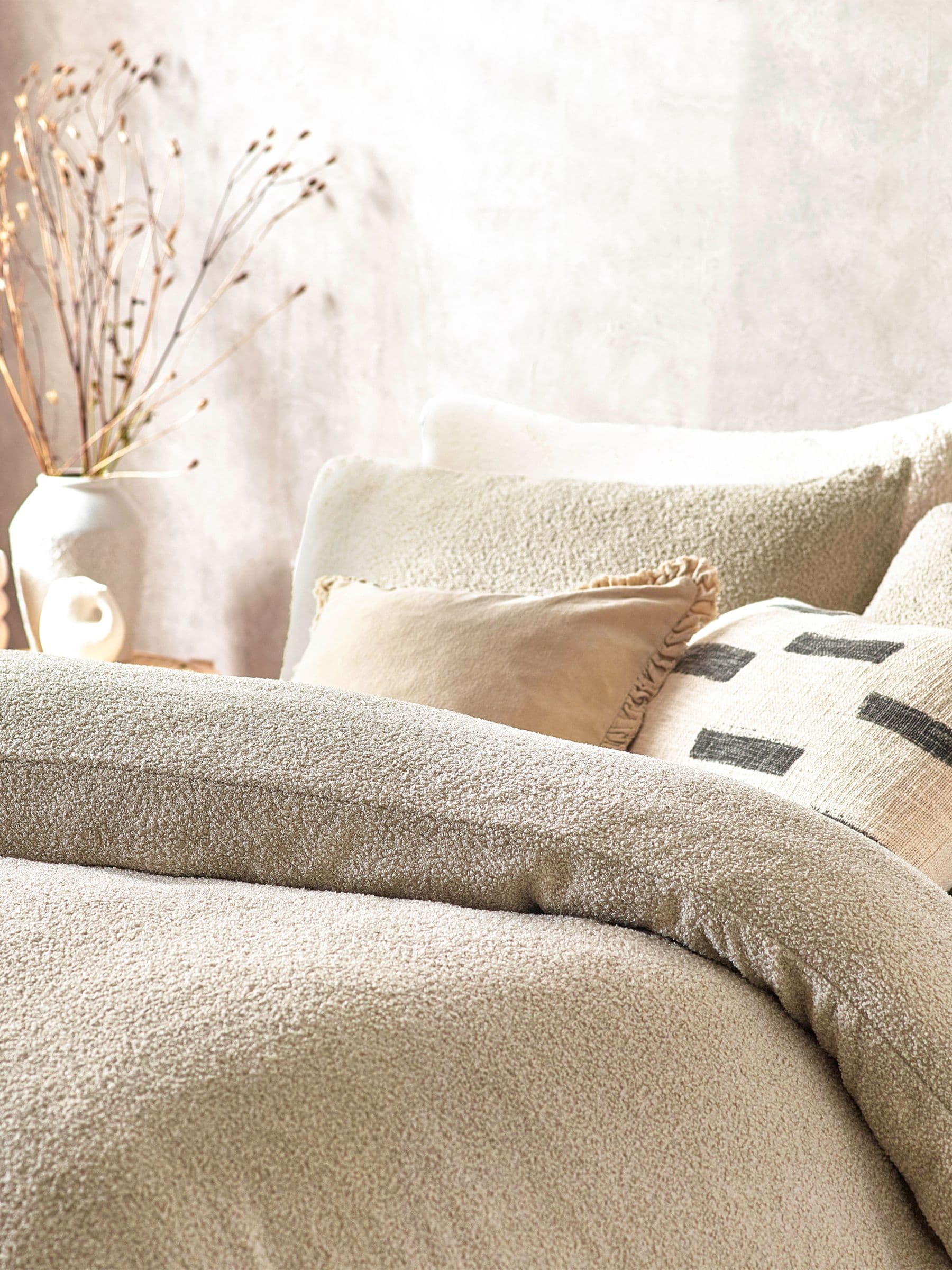 Buy Yard Greige Boucle Textured Duvet Cover and Pillowcase Set