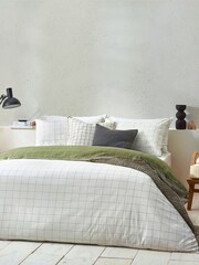 Yard Moss/Natural Howarth Check 100% Cotton Reversible Duvet Cover Set - Image 1 of 4