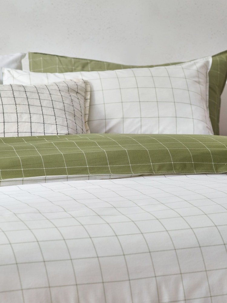 Yard Moss/Natural Howarth Check 100% Cotton Reversible Duvet Cover Set - Image 2 of 4