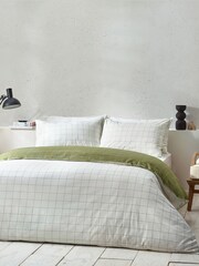Yard Moss/Natural Howarth Check 100% Cotton Reversible Duvet Cover Set - Image 3 of 4