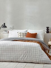 Yard White Black Howarth Check 100% Cotton Reversible Duvet Cover Set - Image 1 of 4
