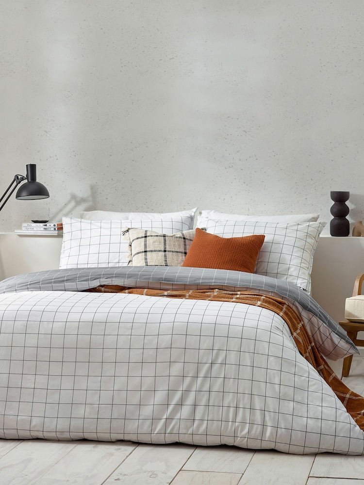 Yard White Black Howarth Check 100% Cotton Reversible Duvet Cover Set - Image 1 of 4