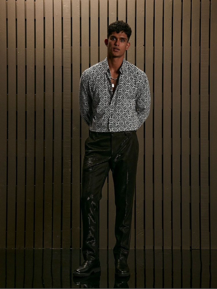 Black EDIT Slim Glitter Tuxedo Suit Trousers - Image 2 of 11