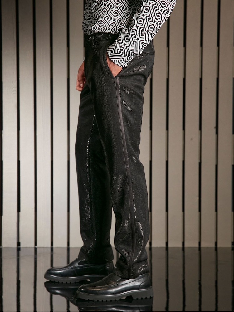Black EDIT Slim Glitter Tuxedo Suit Trousers - Image 3 of 11