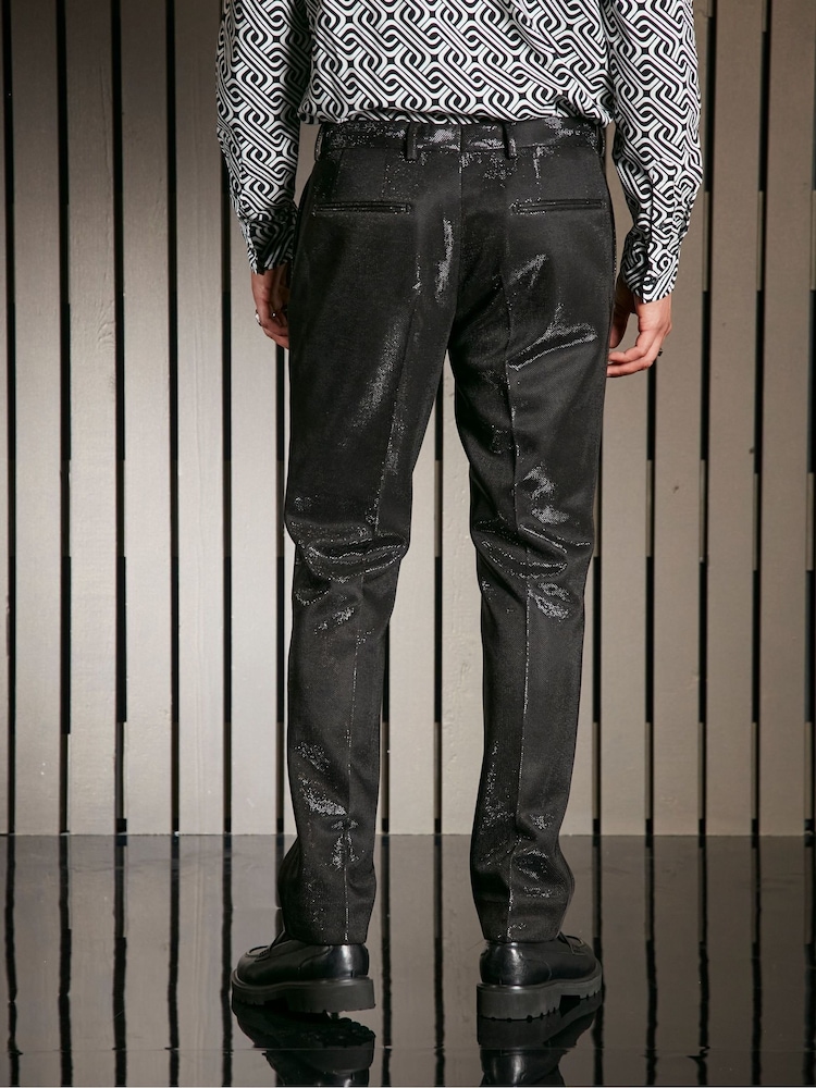 Black EDIT Slim Glitter Tuxedo Suit Trousers - Image 5 of 11