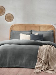 Yard Dusk Blue Chunky Waffle 100% Cotton Duvet Cover Set - Image 1 of 5