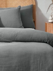 Yard Dusk Blue Chunky Waffle 100% Cotton Duvet Cover Set - Image 2 of 5