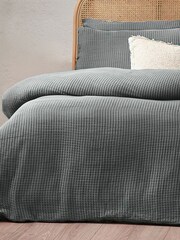 Yard Dusk Blue Chunky Waffle 100% Cotton Duvet Cover Set - Image 4 of 5