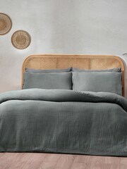 Yard Dusk Blue Chunky Waffle 100% Cotton Duvet Cover Set - Image 5 of 5