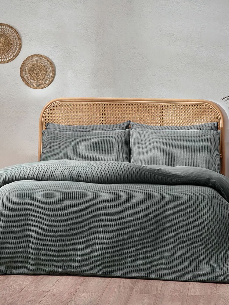Yard Dusk Blue Chunky Waffle 100% Cotton Duvet Cover Set - Image 5 of 5