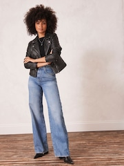 Mint Velvet Blue Light Indigo 100% Cotton Wide Jeans - Image 1 of 4