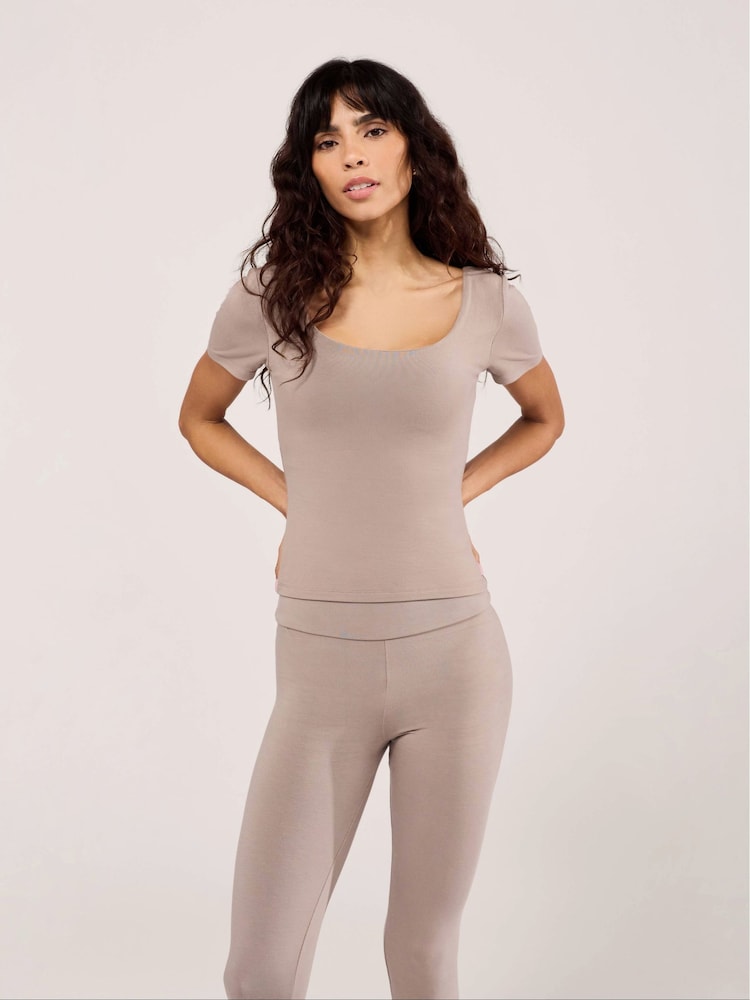 LOVALL Natural Lightweight Short Sleeve Top - Image 1 of 4 LOVALL Natural Lightweight Short Sleeve Top - Image 1 of 4