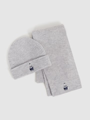 Reiss Soft Grey Melange Talbert 3-6 yrs Wool Motif Beanie Hat and Scarf Set - Image 11 of 12