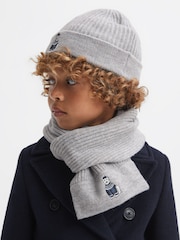 Reiss Soft Grey Melange Talbert 3-6 yrs Wool Motif Beanie Hat and Scarf Set - Image 2 of 6
